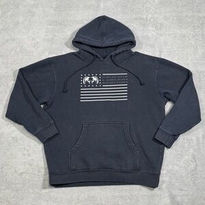 KUIU Ultralight Hunting Hoodie Mens L Navy Ram American Flag Outdoor Sweatshirt